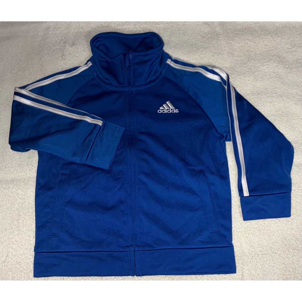 Adidas Toddler Boys Blue Silver 3-Stripe Track Suit Jacket Pants Set 18M